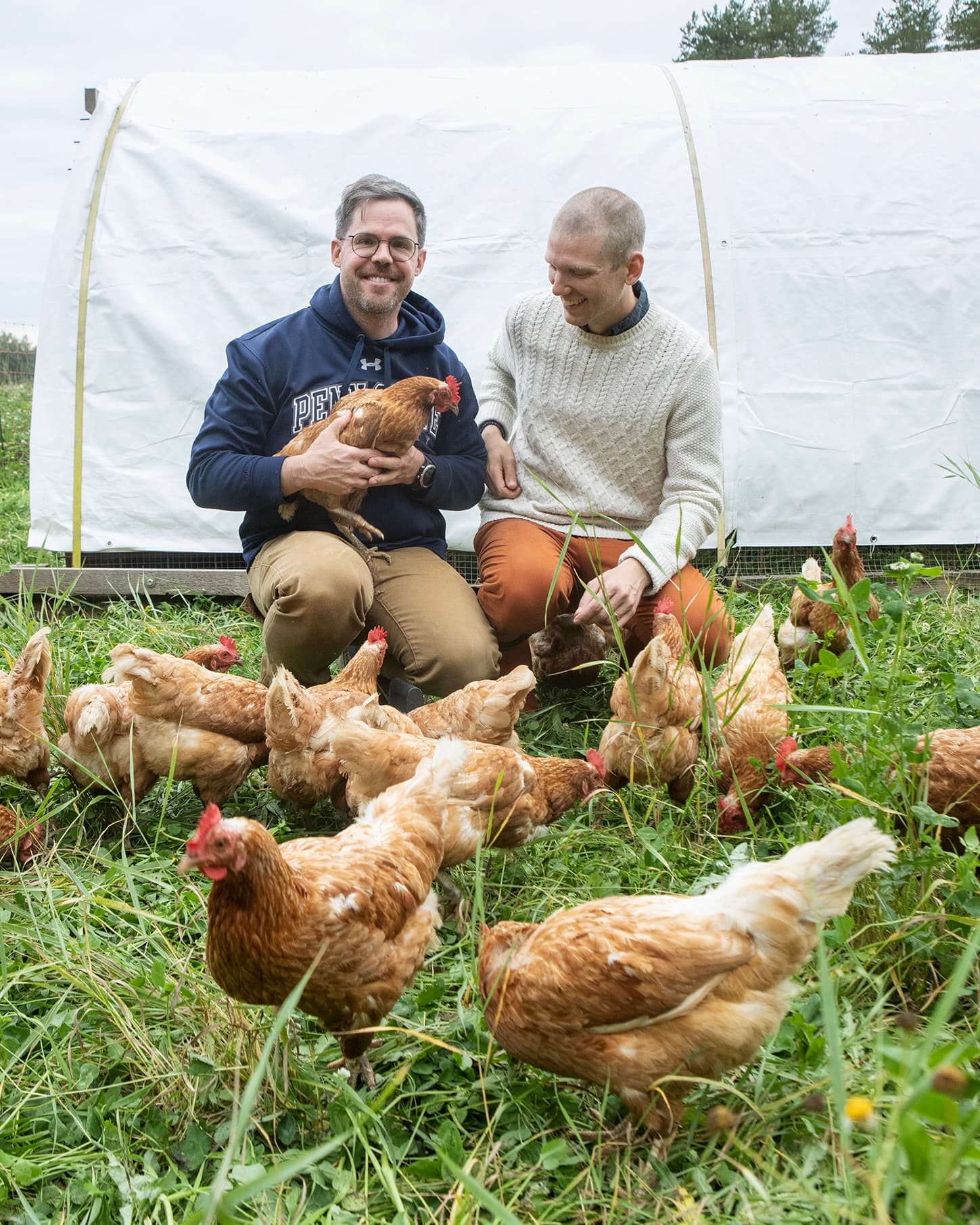 Johannes and Steven with their pastured hens at Ali-Härri farm